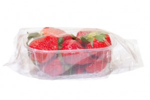 Strawberries in box.