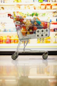 Full Shopping Cart in Grocery Store