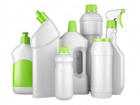 different plastic cleaning bottles